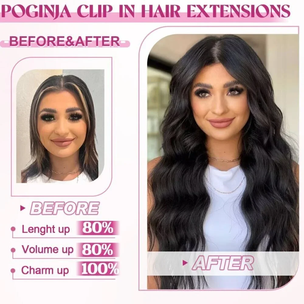 Clip in Hair Extensions Real Human Hair, 20 Inch 105g 100% Remy Human Hair Clip